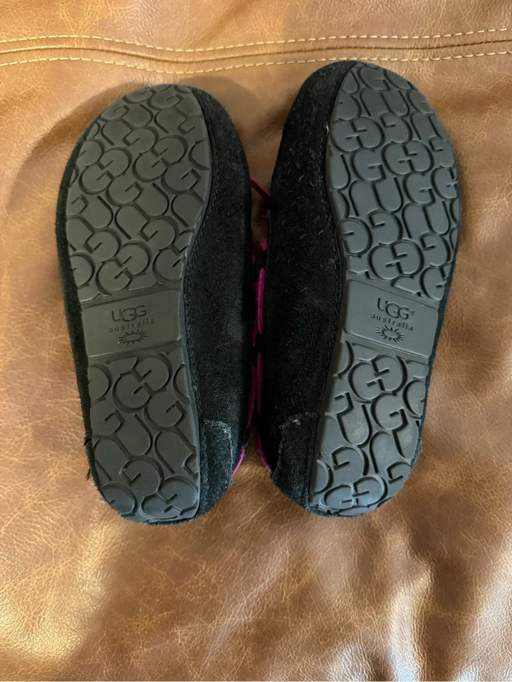 UGG Girl’s Black Moccasin Slipper with Pink Laces